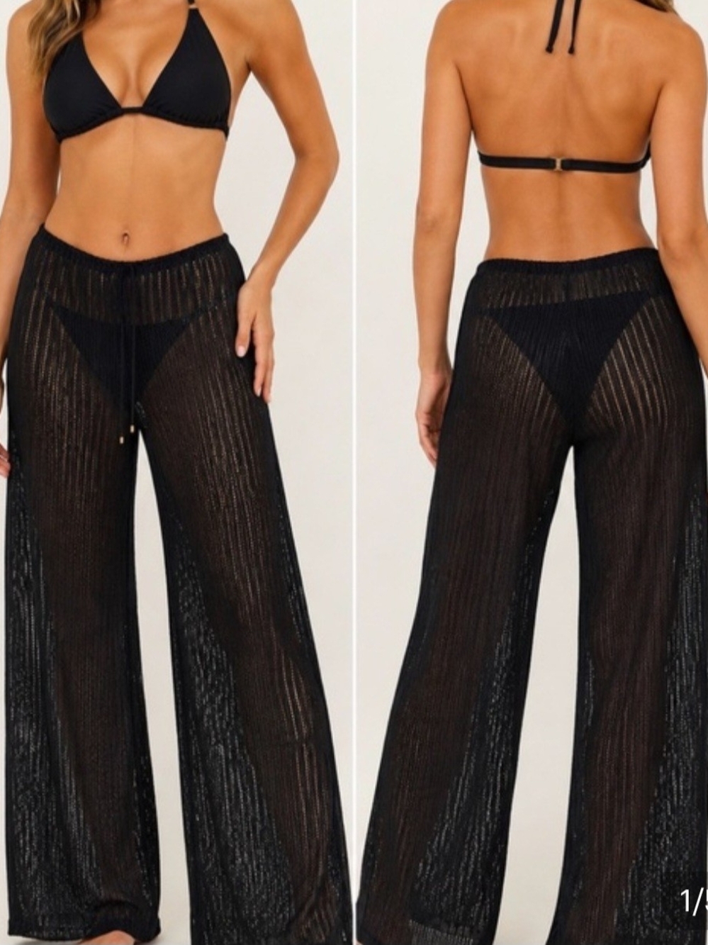 Jordan Taylor Black Mesh Wide-Leg Cover-Up Pants. Size M